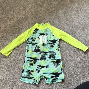 Hurley Kids Swim Rash Guard - Green and Black